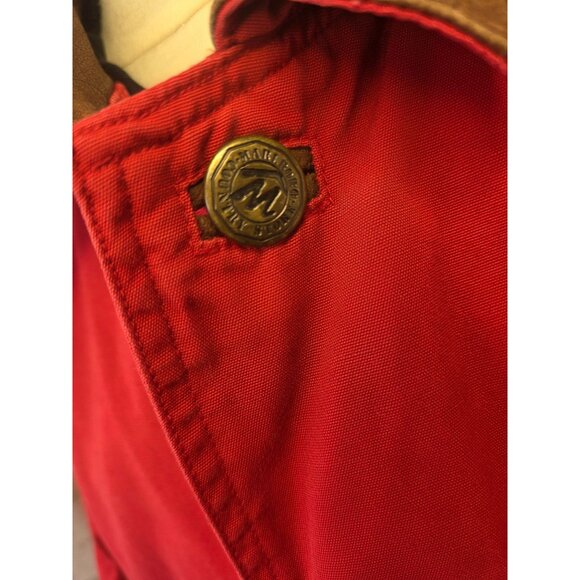 Marlboro Red Canvas Barn Coat Jacket Sz M Leather Detail Brass Buttons - Picture 6 of 13